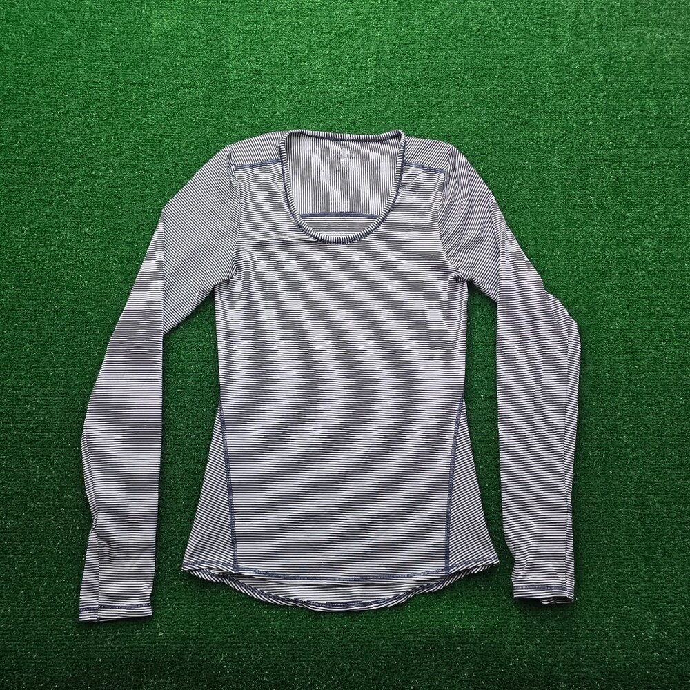 Athleta Tshirt Womens 2XS Black Striped Long Sleeve Scoop Neck Yoga Workout Gym